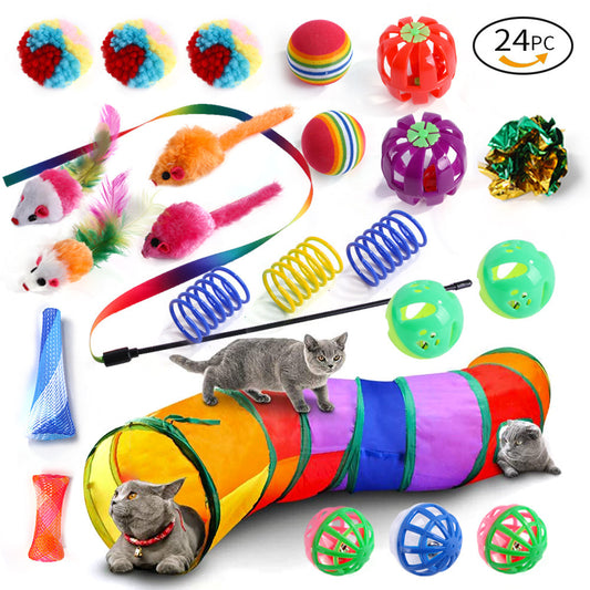 21-Piece Cat Toys Set with Tunnel and Teaser