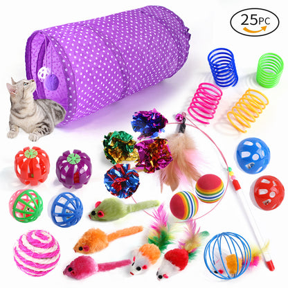 21-Piece Cat Toys Set with Tunnel and Teaser