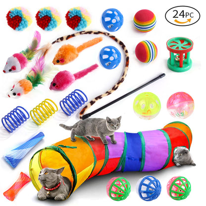 21-Piece Cat Toys Set with Tunnel and Teaser
