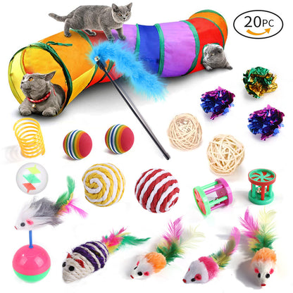 21-Piece Cat Toys Set with Tunnel and Teaser