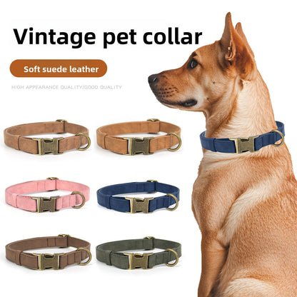 Retro Leather Dog Collar & Leash Set