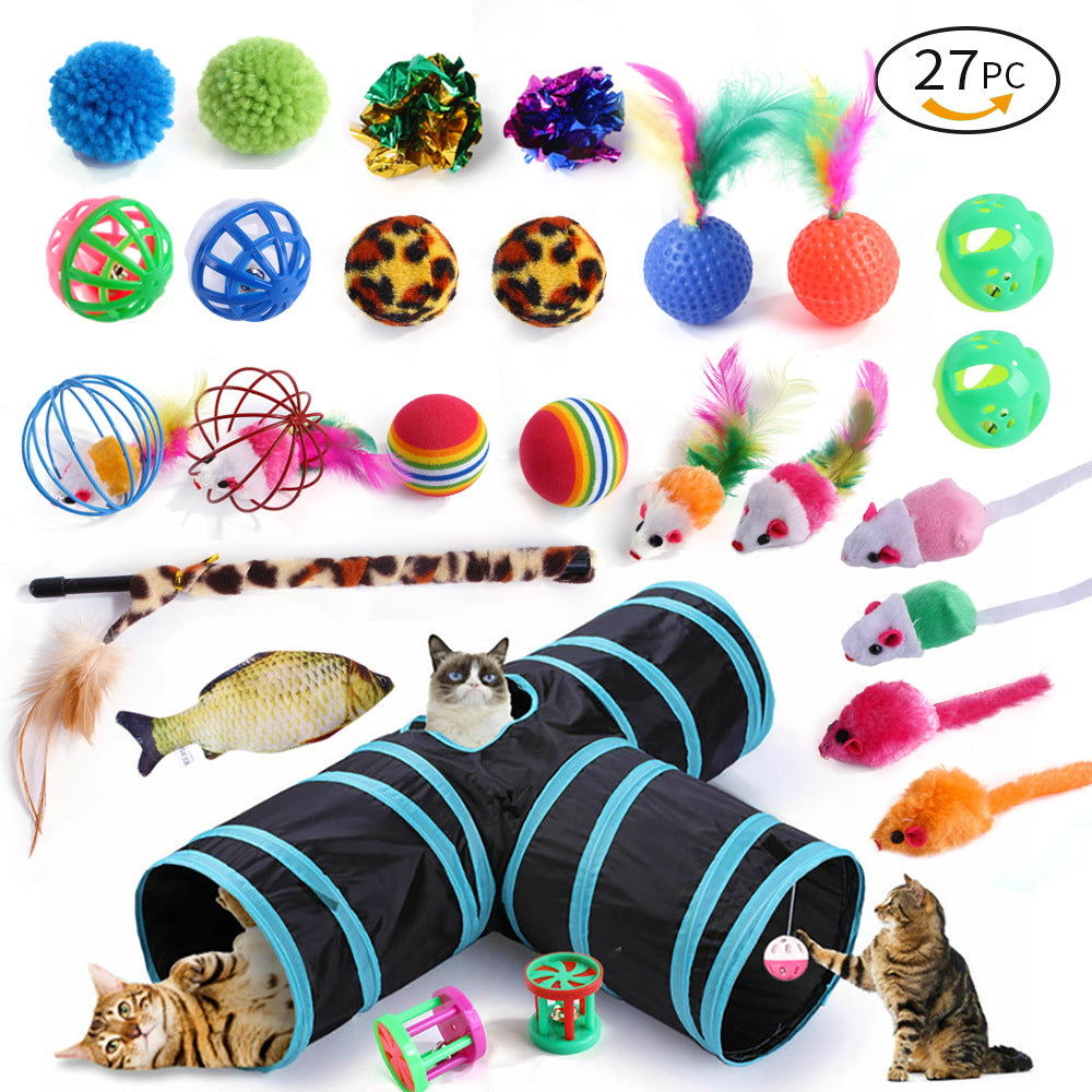 21-Piece Cat Toys Set with Tunnel and Teaser