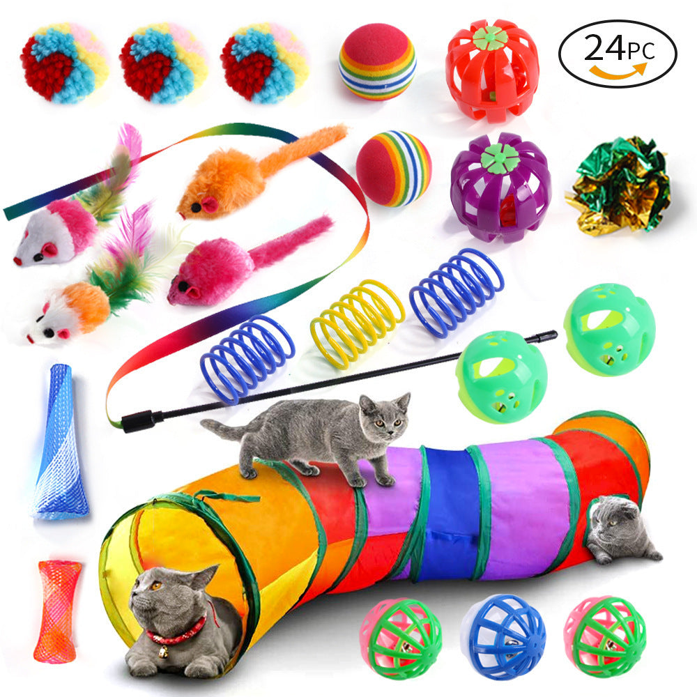 21-Piece Cat Toys Set with Tunnel and Teaser