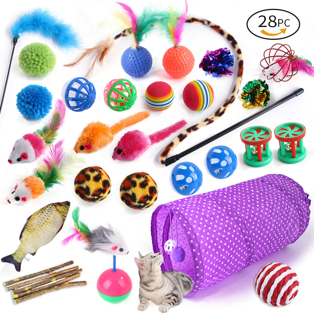 21-Piece Cat Toys Set with Tunnel and Teaser