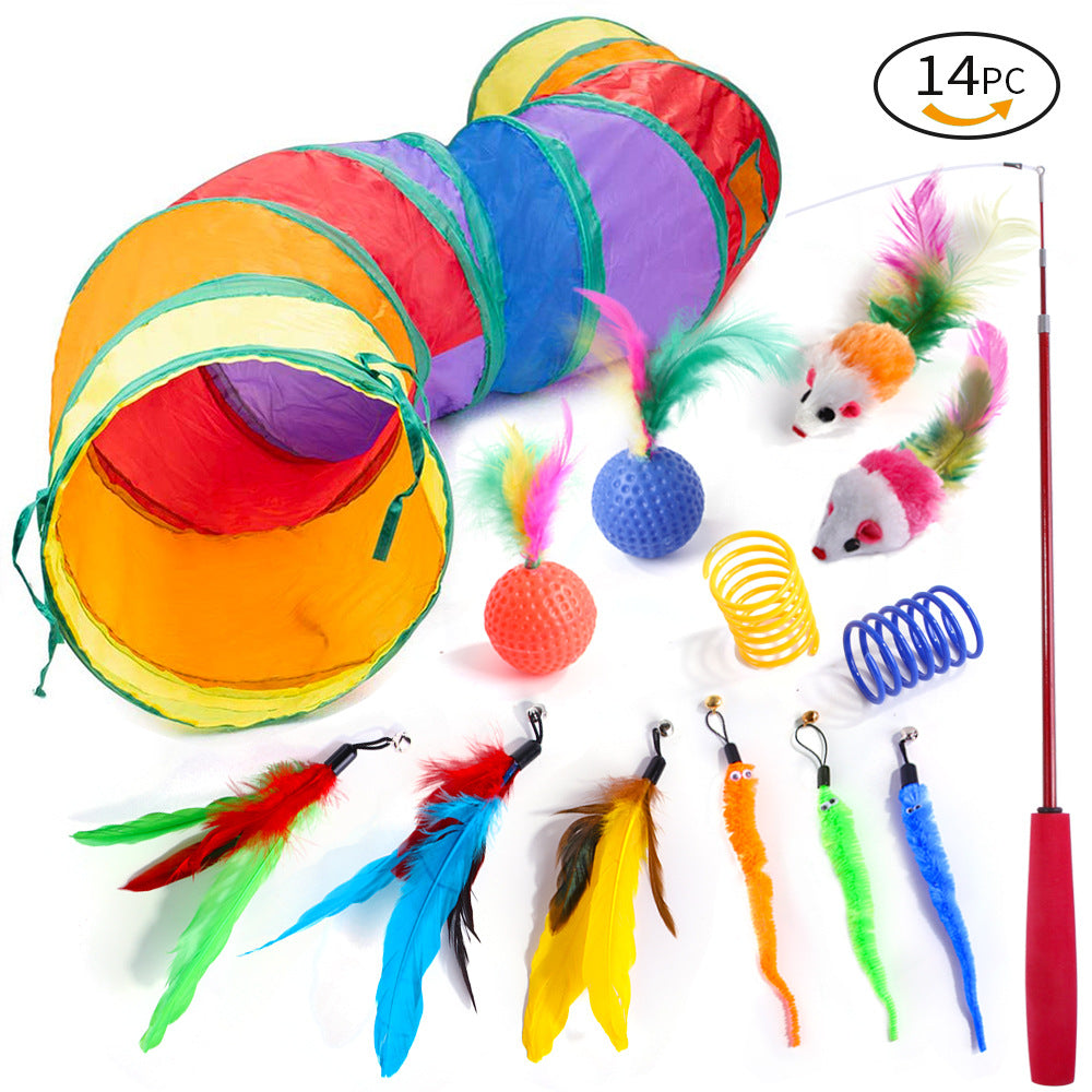 21-Piece Cat Toys Set with Tunnel and Teaser