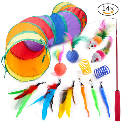21-Piece Cat Toys Set with Tunnel and Teaser