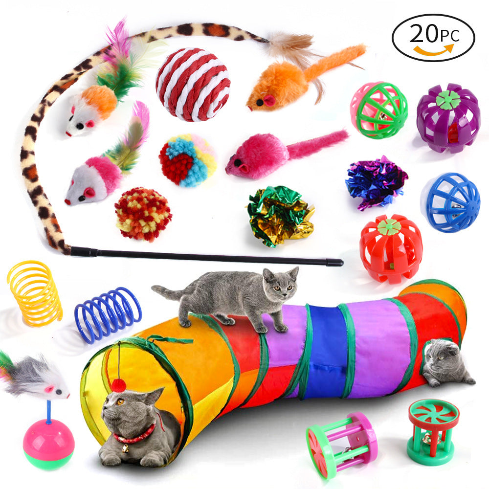21-Piece Cat Toys Set with Tunnel and Teaser