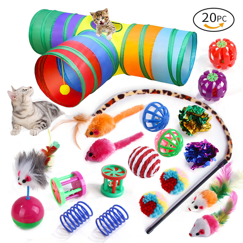 21-Piece Cat Toys Set with Tunnel and Teaser