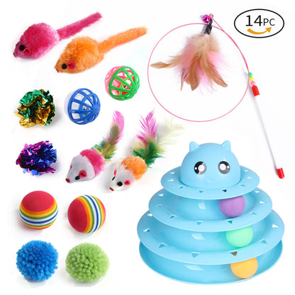 21-Piece Cat Toys Set with Tunnel and Teaser