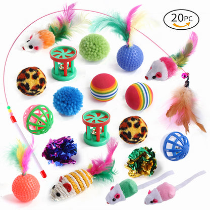 21-Piece Cat Toys Set with Tunnel and Teaser