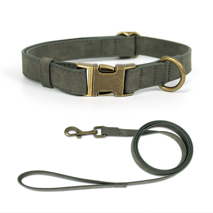 Retro Leather Dog Collar & Leash Set