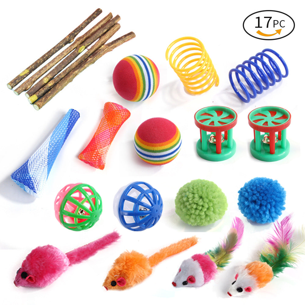 21-Piece Cat Toys Set with Tunnel and Teaser