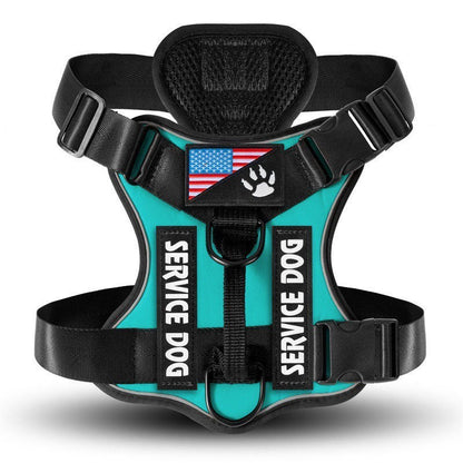 Cozy Critters Pet Store emerald tactical service dog harness with reflective strips and American flag patch