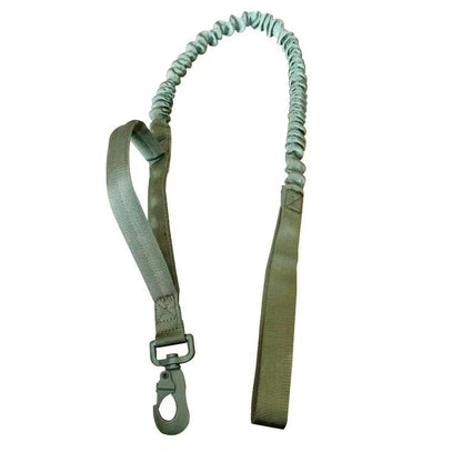 Cozy Critters Pet Store tactical bungee dog leash in sage green with shock-absorbing elastic and durable metal clip