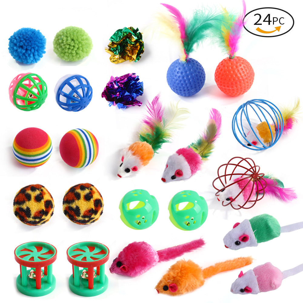 21-Piece Cat Toys Set with Tunnel and Teaser
