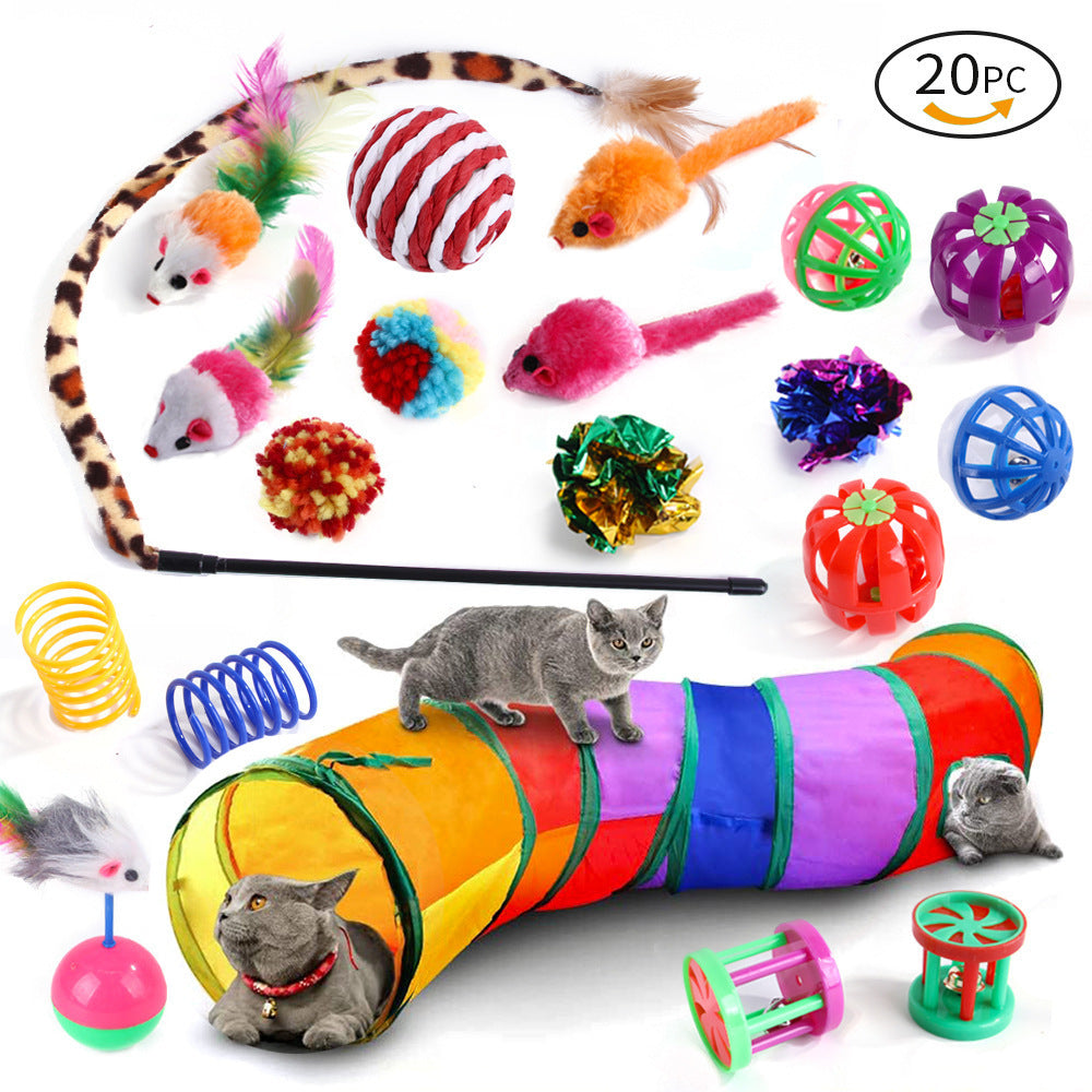 21-Piece Cat Toys Set with Tunnel and Teaser