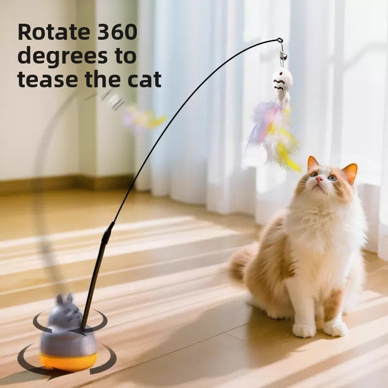Rotating Cat Teaser Toy with Replaceable Heads