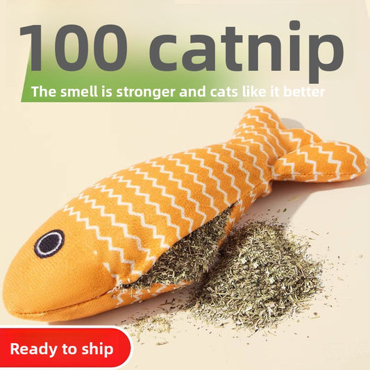 Cozy Critters Pet Store catnip plush fish cat toy with teaser stick