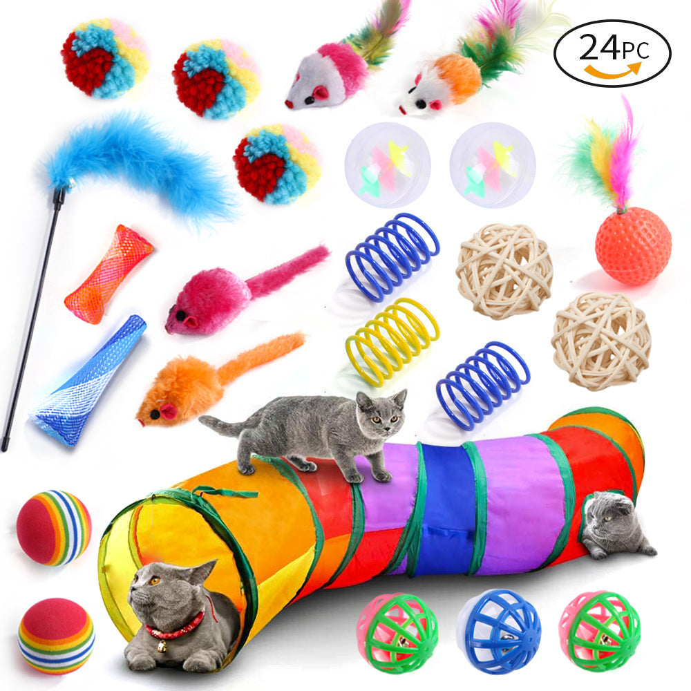 21-Piece Cat Toys Set with Tunnel and Teaser